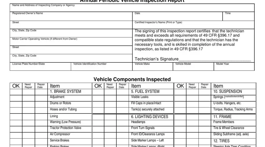 dot inspection checklist blanks to complete