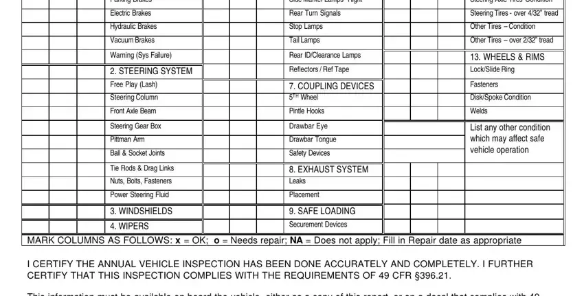 part 2 to completing dot inspection checklist
