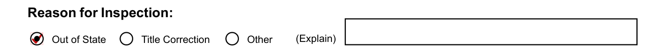 Form DR 2698 example filled out, reason for Inspection