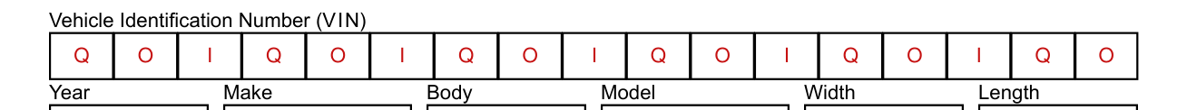 Form DR 2698 example filled out, vehicle Identification Number (VIN)