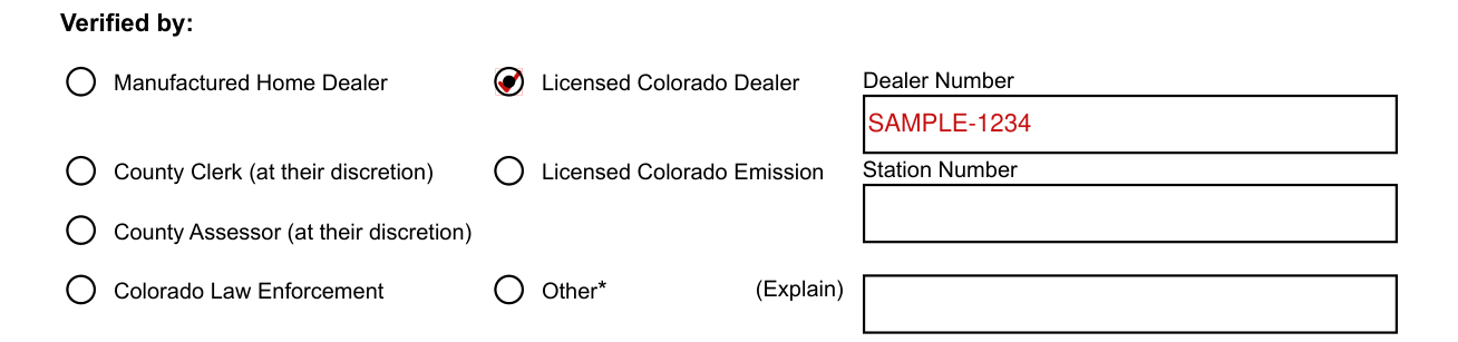 Form DR 2698 example filled out, verified by