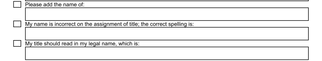 Form DR 2444 example filled out, add the name, incorrect name on the assignment of title and legal name