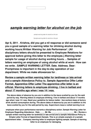 Drinking Alcohol Warning Letter Form Preview
