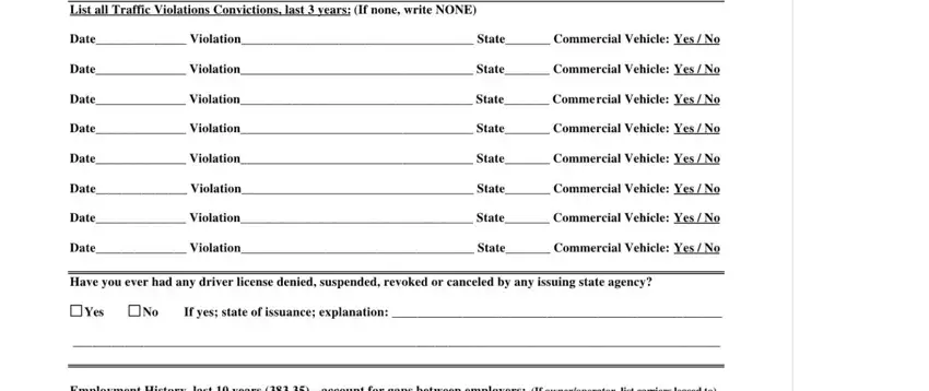 Filling in commercial driver application stage 5