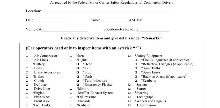 example of gaps in dot daily vehicle inspection form pdf