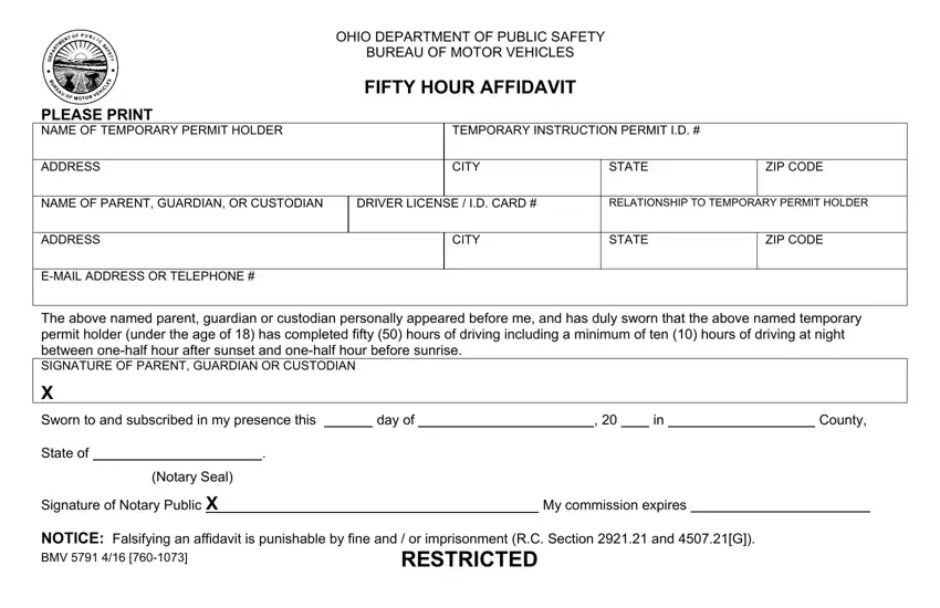 Ohio BMV Fifty Hour Affidavit Fill Out PDF Forms Online