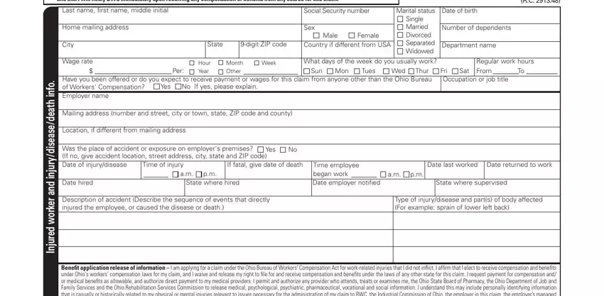 Filling in ohio bwc froi step 2