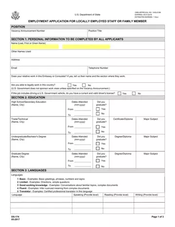 Ds 174 Application For Employment Preview