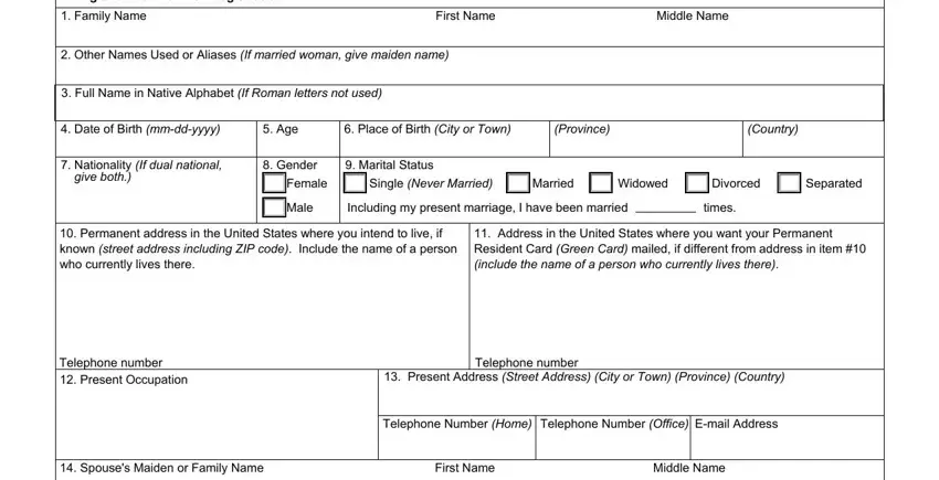 stage 1 to filling out immigrant application