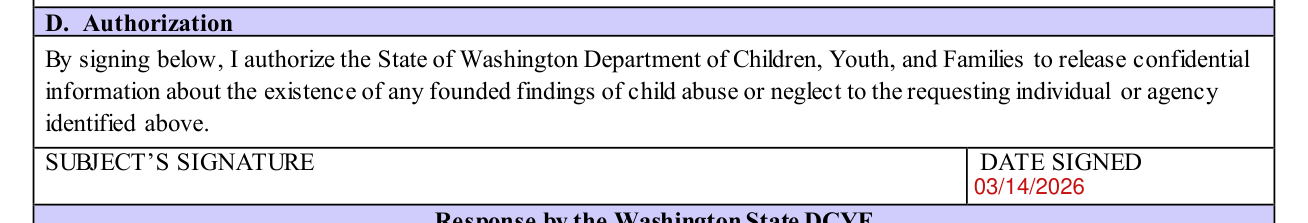 DCYF 23-032 example filled out, d. Authorization