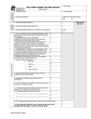 Dshs Self Employment Form Preview