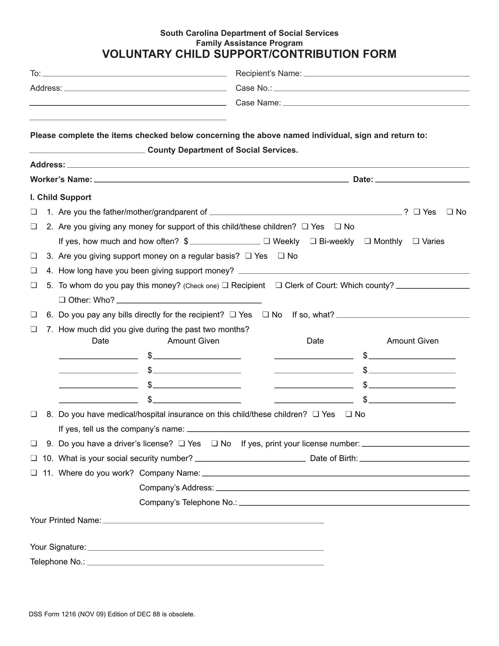 Dss Form 1216 Preview