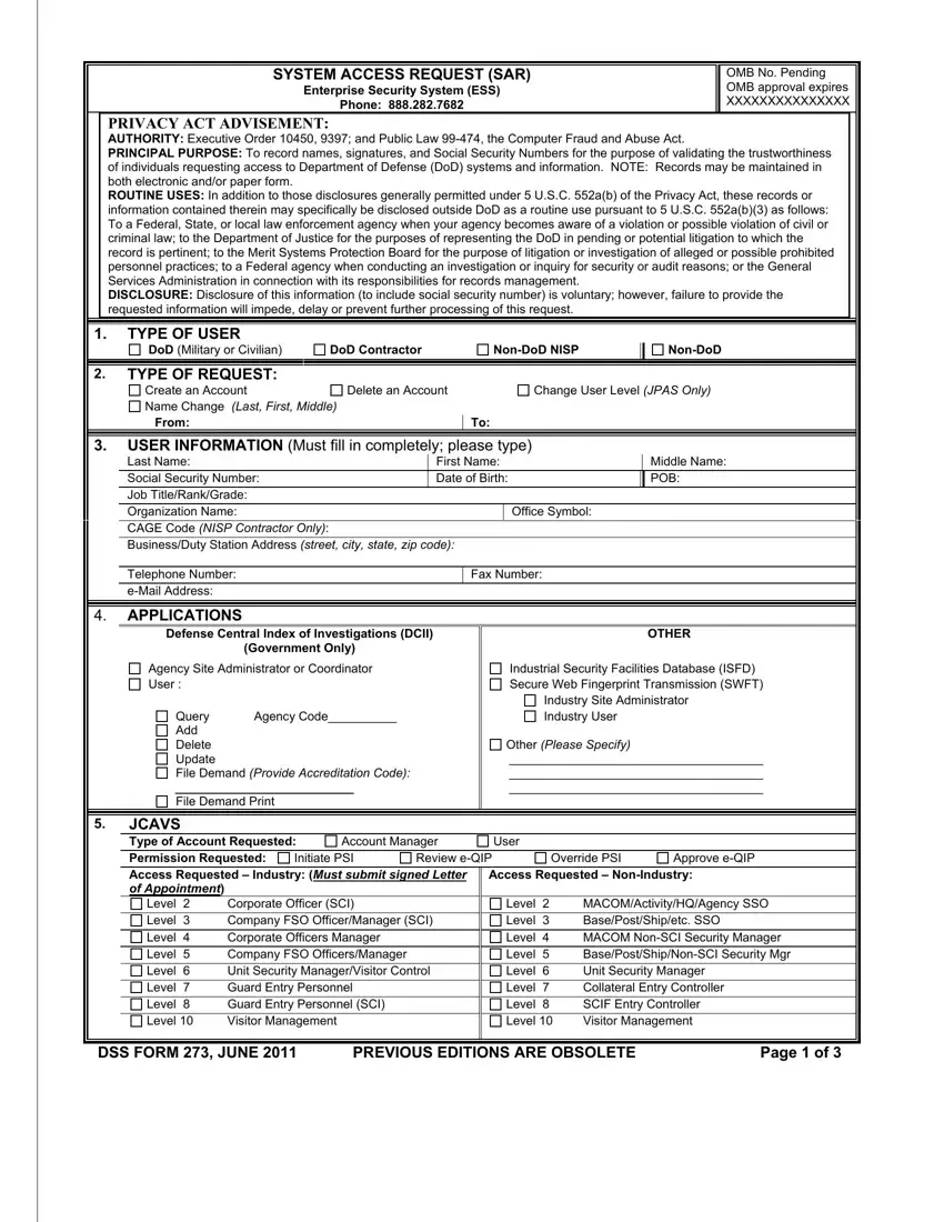 Dss Form 273 first page preview