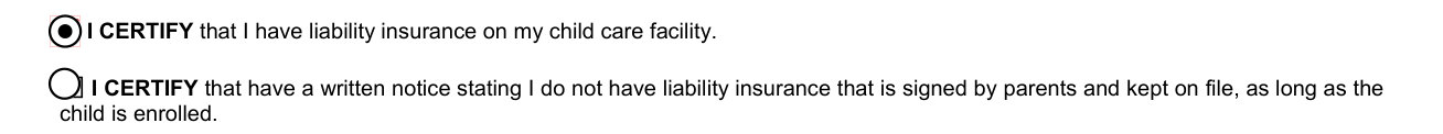 DSS Form 2902 example filled out, select One: liability insurance