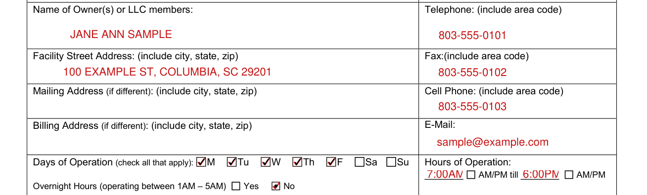DSS Form 2902 example filled out, telephone, addresses, Fax, Cell Phone and E-Mail
