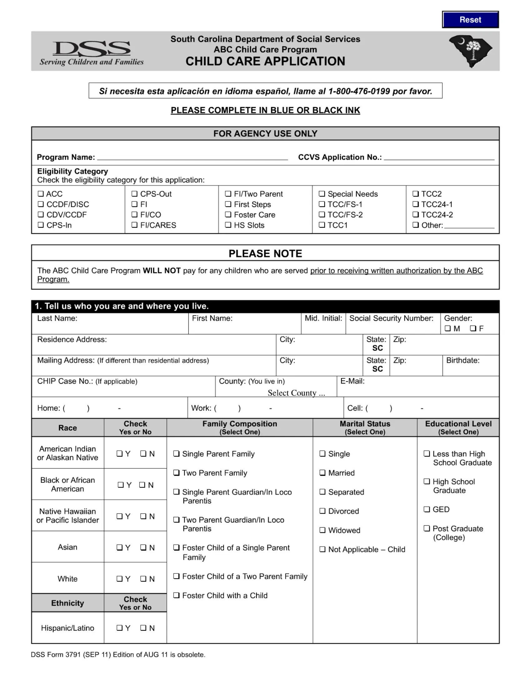 Dss Form 3791 Preview