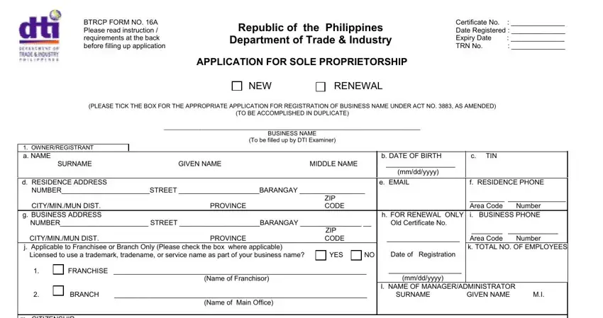 step 1 to filling in dti permit application