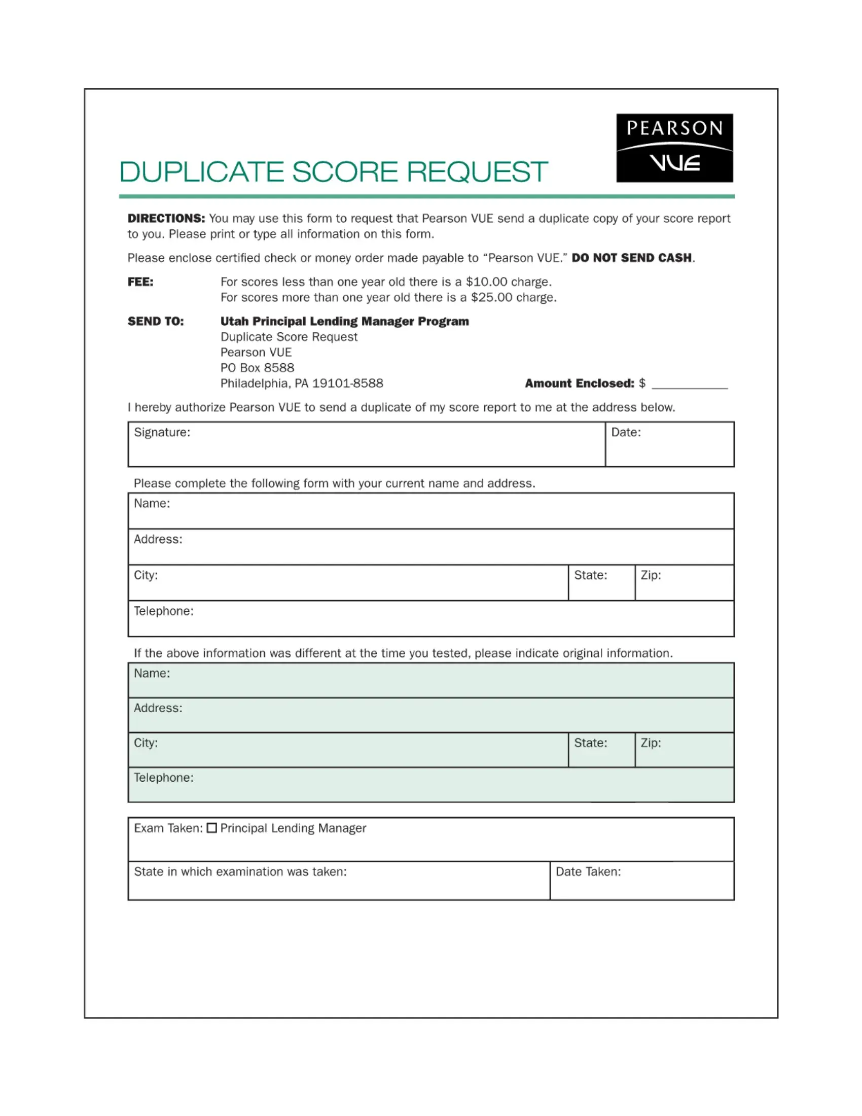 Duplicate Score Request Form Preview