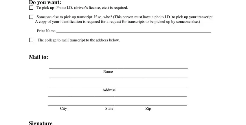 step 3 to entering details in durham college transcript request