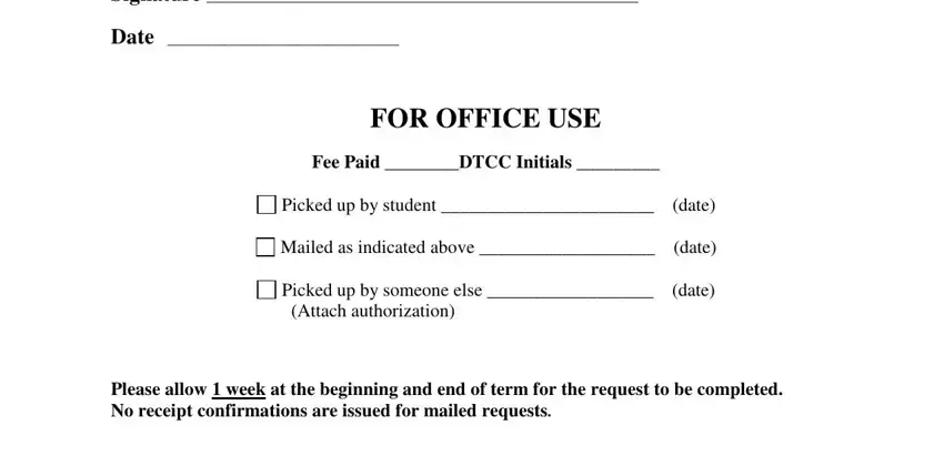 Filling out durham college transcript request stage 4