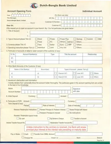 Dutch Bangla Bank Account Form Preview