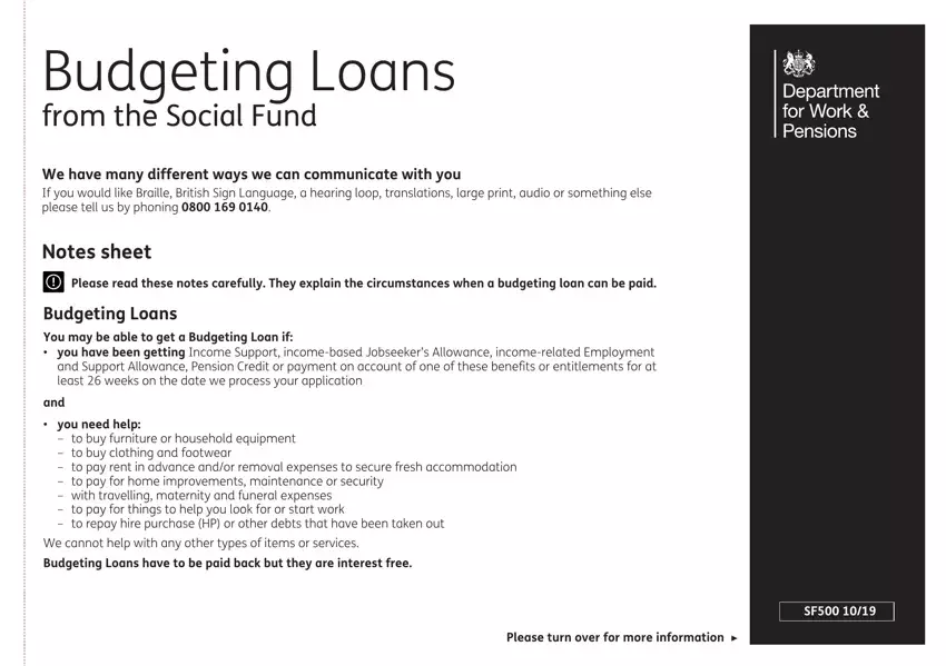 Dwp Budgeting Loan Application first page preview