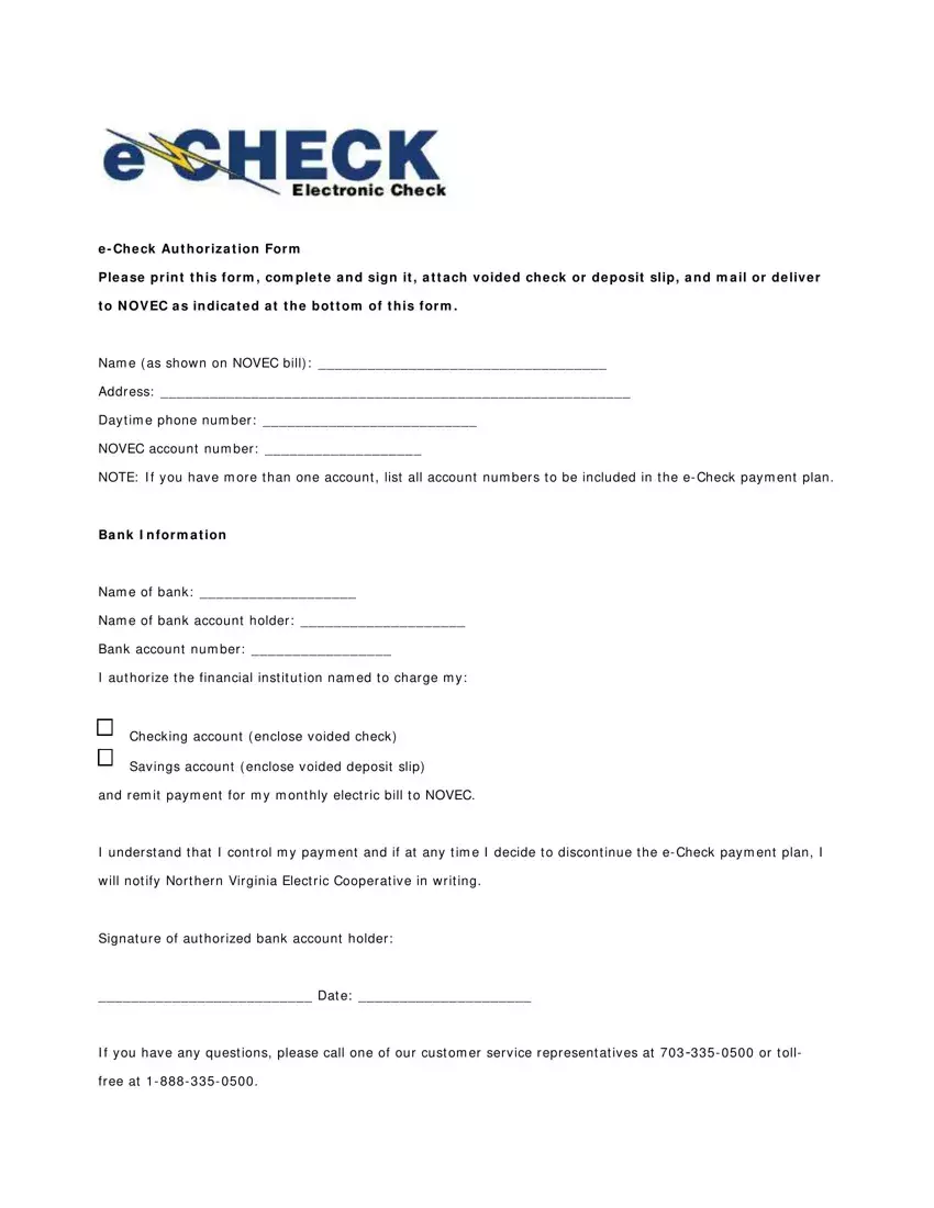 E Check Authorization Form first page preview