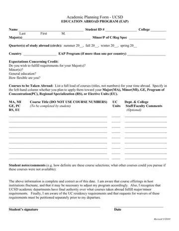 Eap Academic Planning Form Ucsd Preview