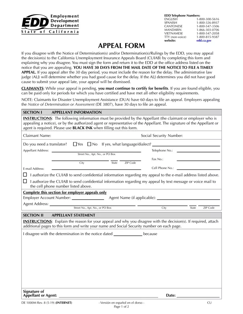 Edd Appeal Form first page preview