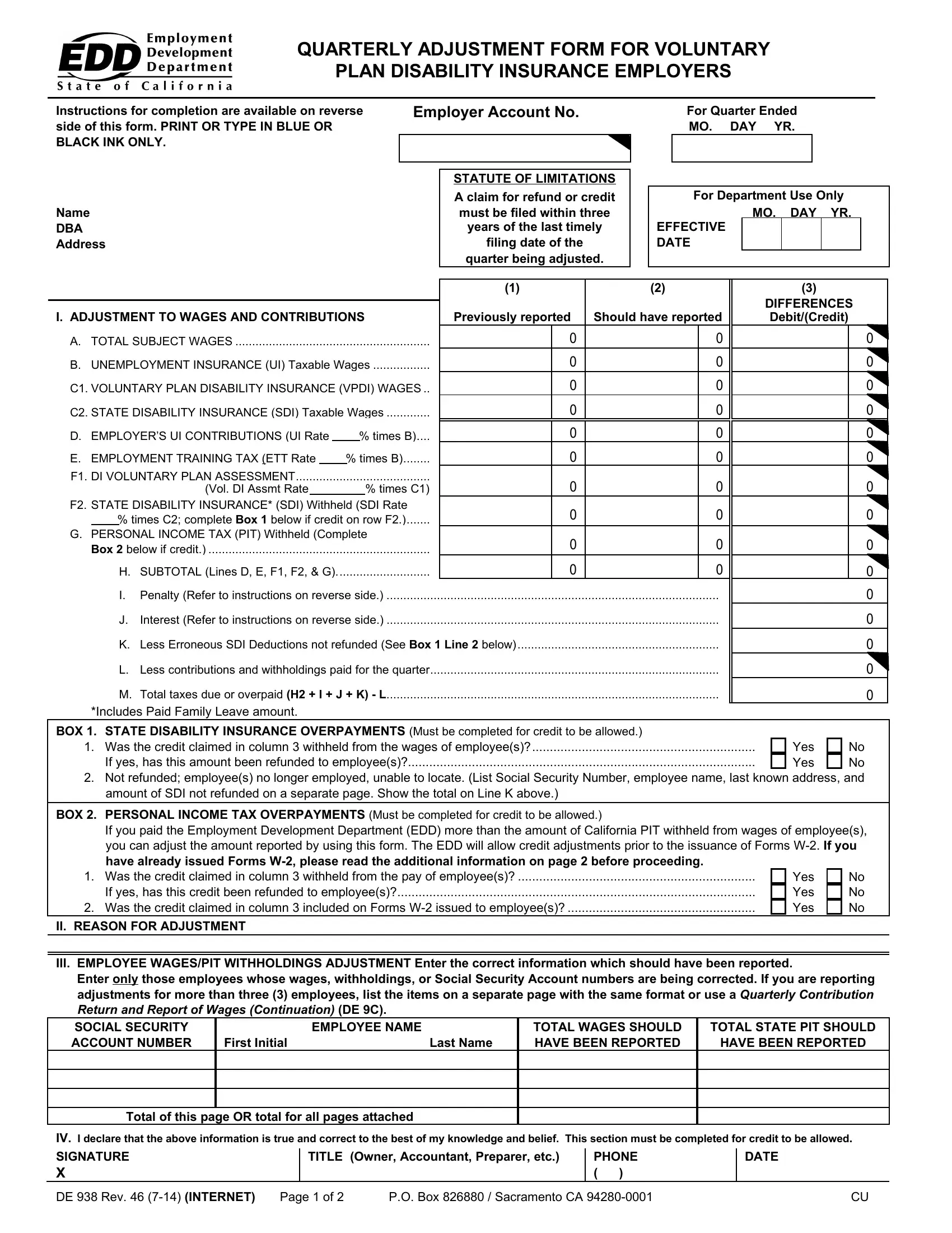 Edd Form De 938 Fill Out Printable PDF Forms Online 59 OFF