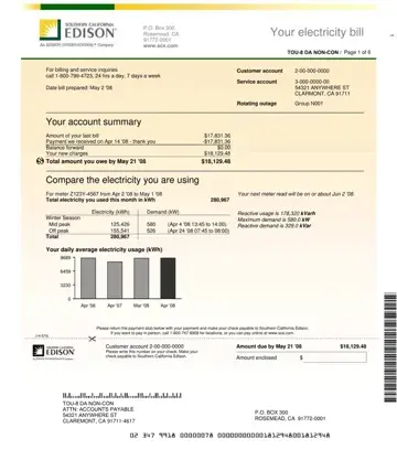 Edison Electricity Bill Form Preview