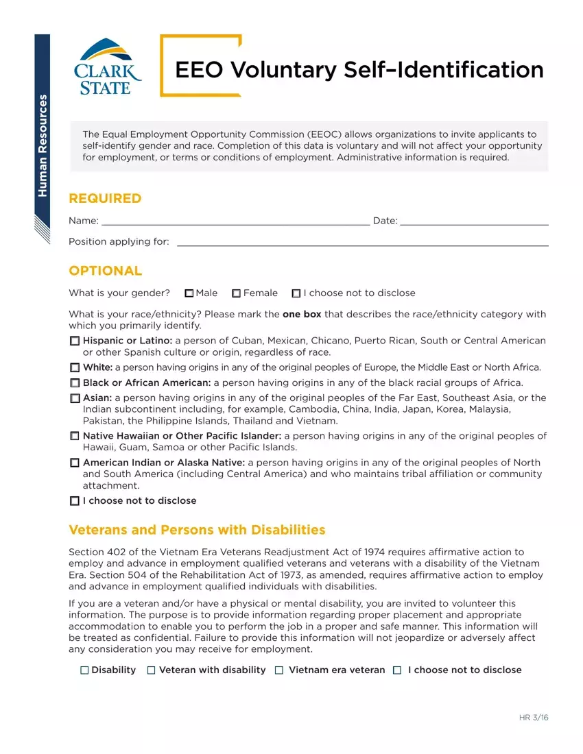 Eeo Voluntary Self Identification first page preview