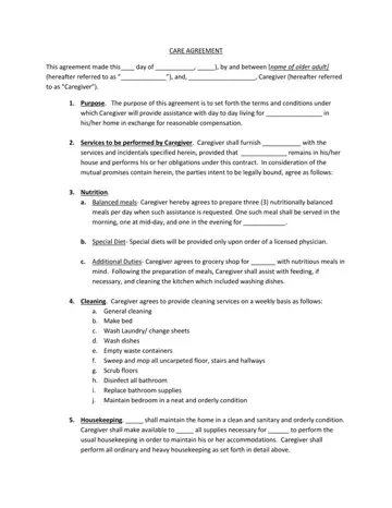Elder Care Agreement Form 85 Preview