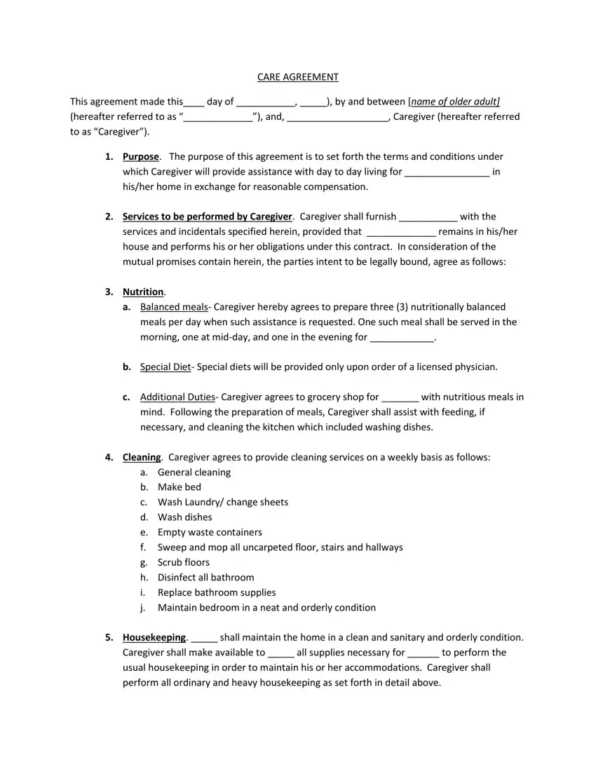 Elder Care Agreement Form 85 first page preview