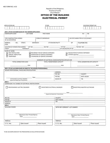 Electrical Permit Form Preview
