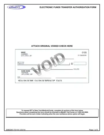 Electronic Funds Transfer Form Preview