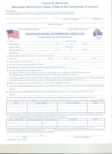 Elks Membership Form Preview