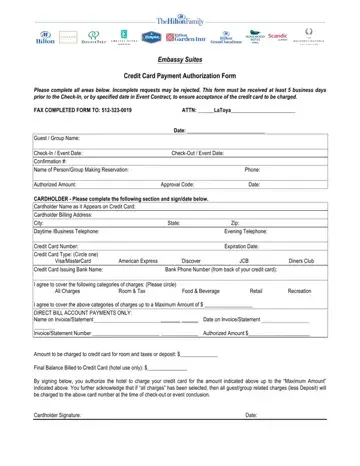 Embassy Suites Credit Card Authorization Form Preview
