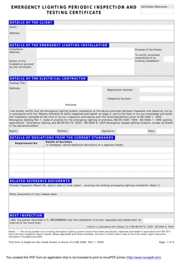 Emergency Lighting Certificate Form Preview