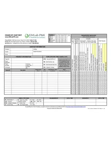 Emlab Chain Of Custody Form Preview