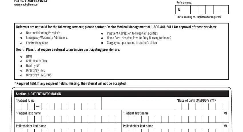 empire blue cross referral form empty fields to complete