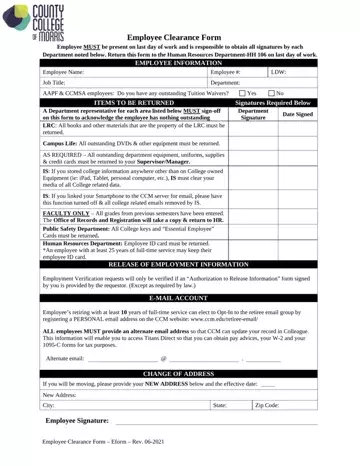 Employee Clearance Form Preview