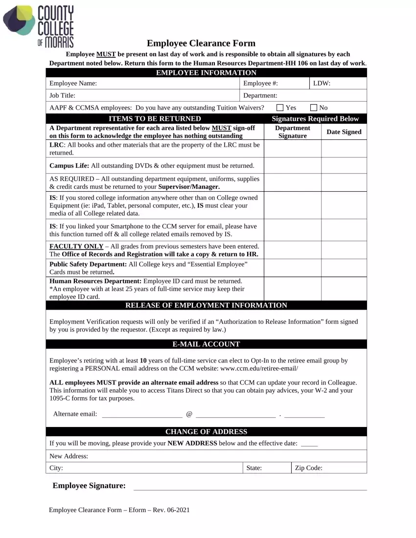 Employee Clearance Form first page preview