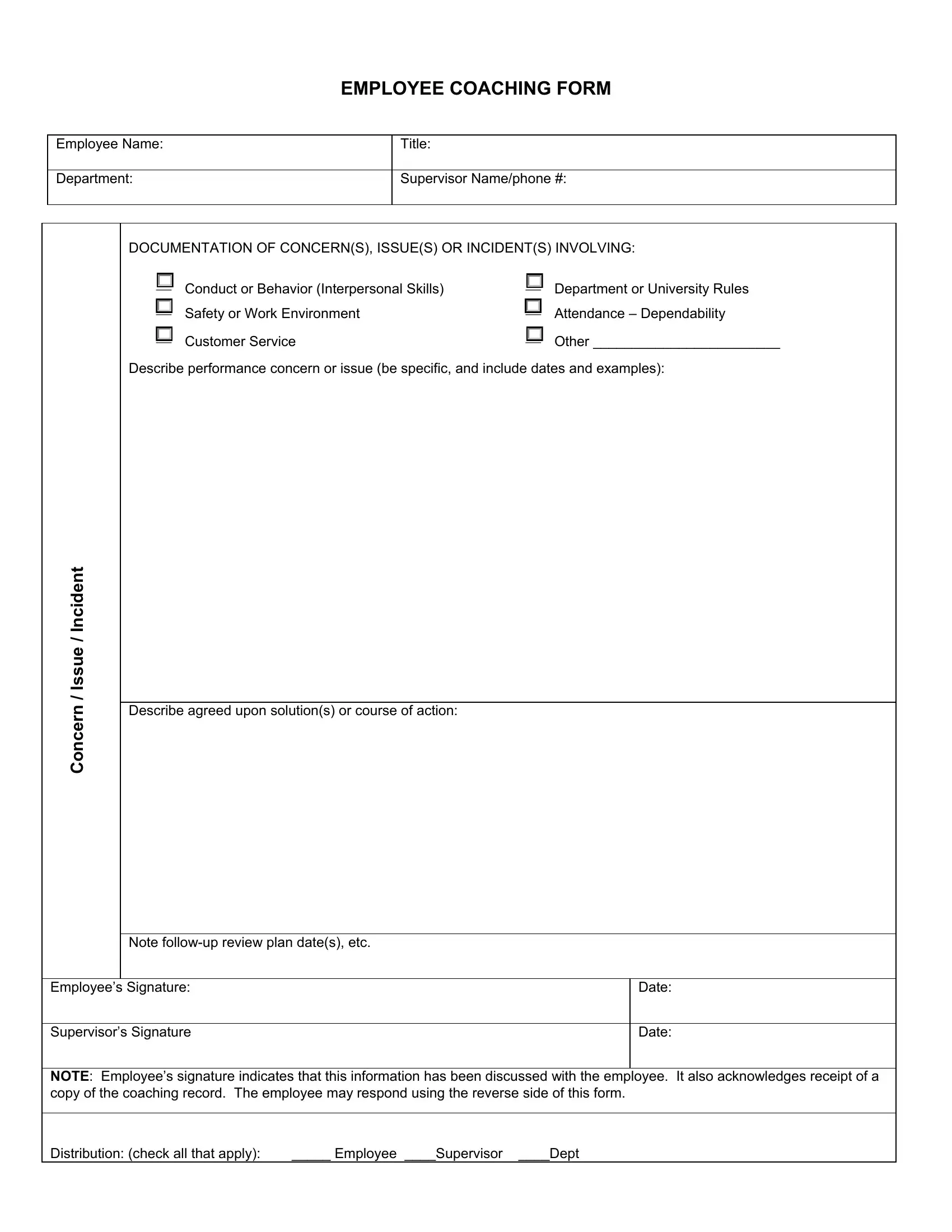 Employee Coaching Form ≡ Fill Out Printable PDF Forms Online