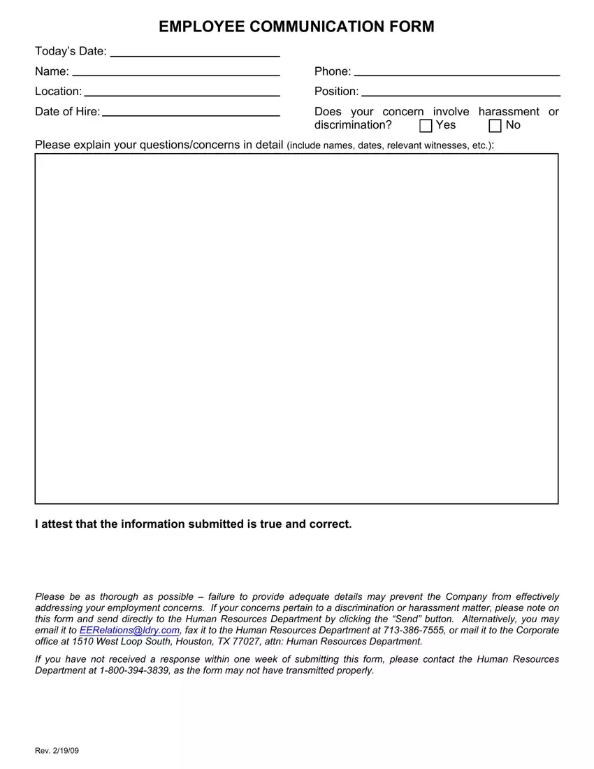 Employee Communication Form first page preview
