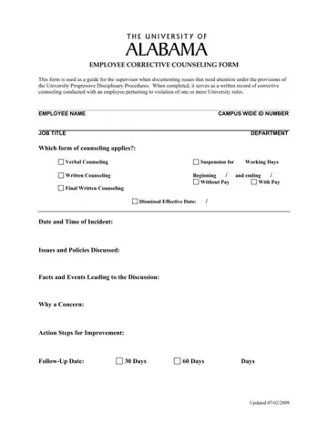 Employee Counselling Form Template Preview