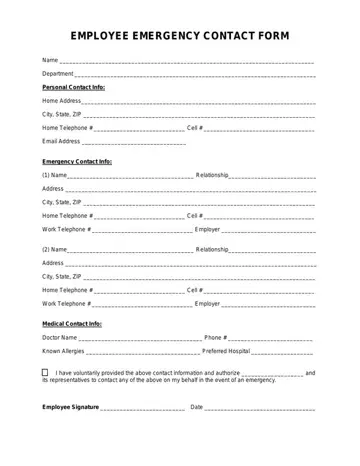 Employee Emergency Contact Form Preview