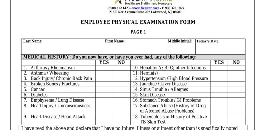 stage 1 to filling in physical exam form for work