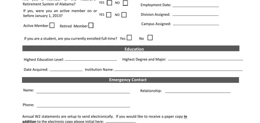 employee profile template word Are you a member of the Teachers, YES, If yes were you an active member, YES, Active Member, Retired Member, Employment Date, Division Assigned, Campus Assigned, If you are a student are you, Education, Highest Education Level, Highest Degree and Major, Date Acquired, and Institution Name blanks to fill
