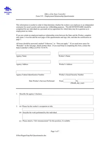 Employee Relationship Questionnaire Form Preview